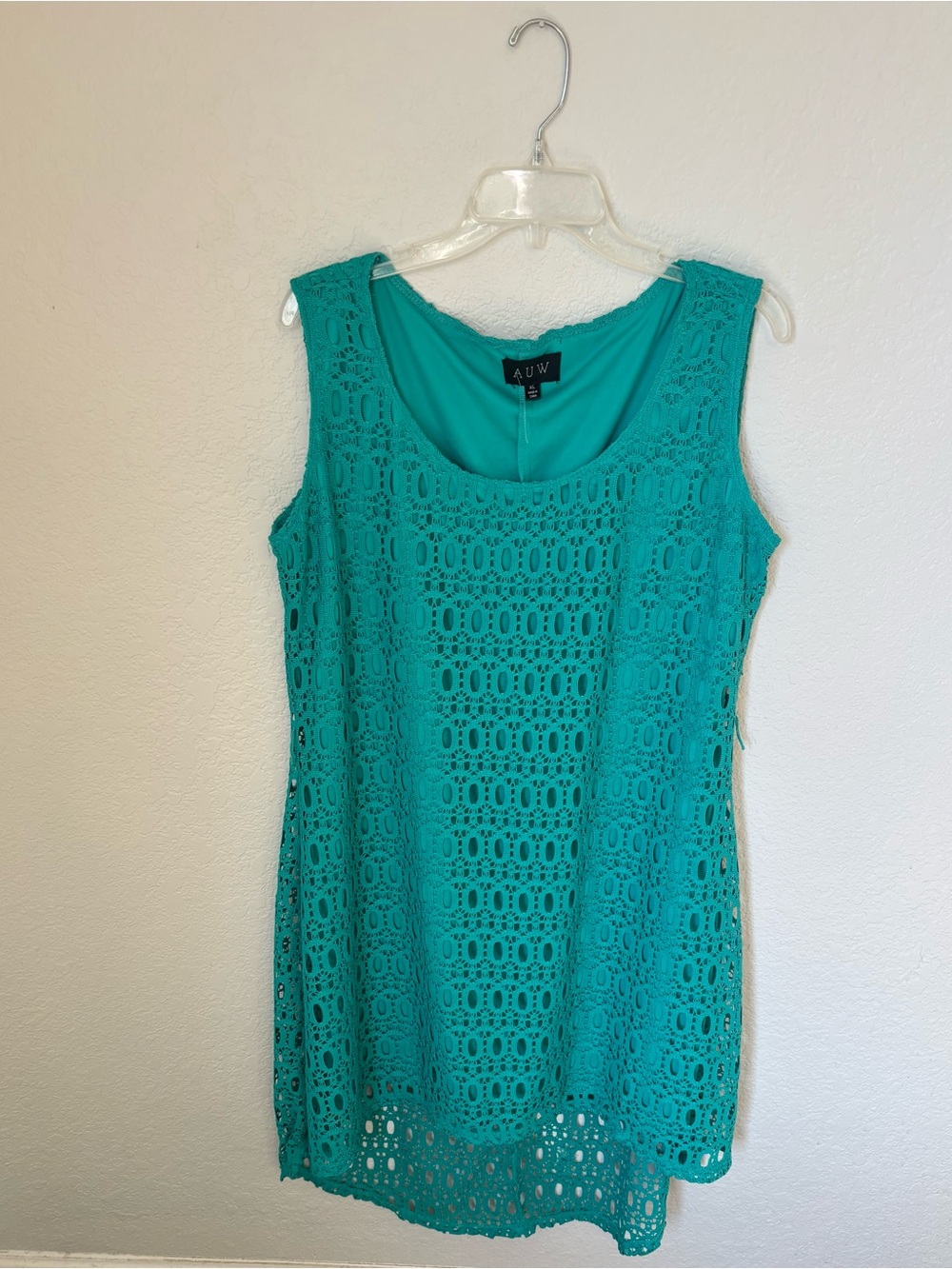 AUW Teal Crochet Overlay Sleeveless Shift